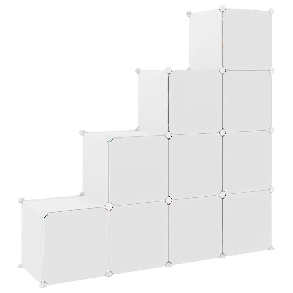 Kids Cube Storage Cabinet 10 Cubes White PP Plastic Panels Steel Frame Organiser
