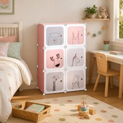 Cube Storage Cabinet for Kids 6 Cubes Pink Organiser Wardrobe Closet