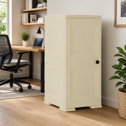 Storage Cabinet 40x43x85.5 cm Plastic White Wood Design Home Organiser