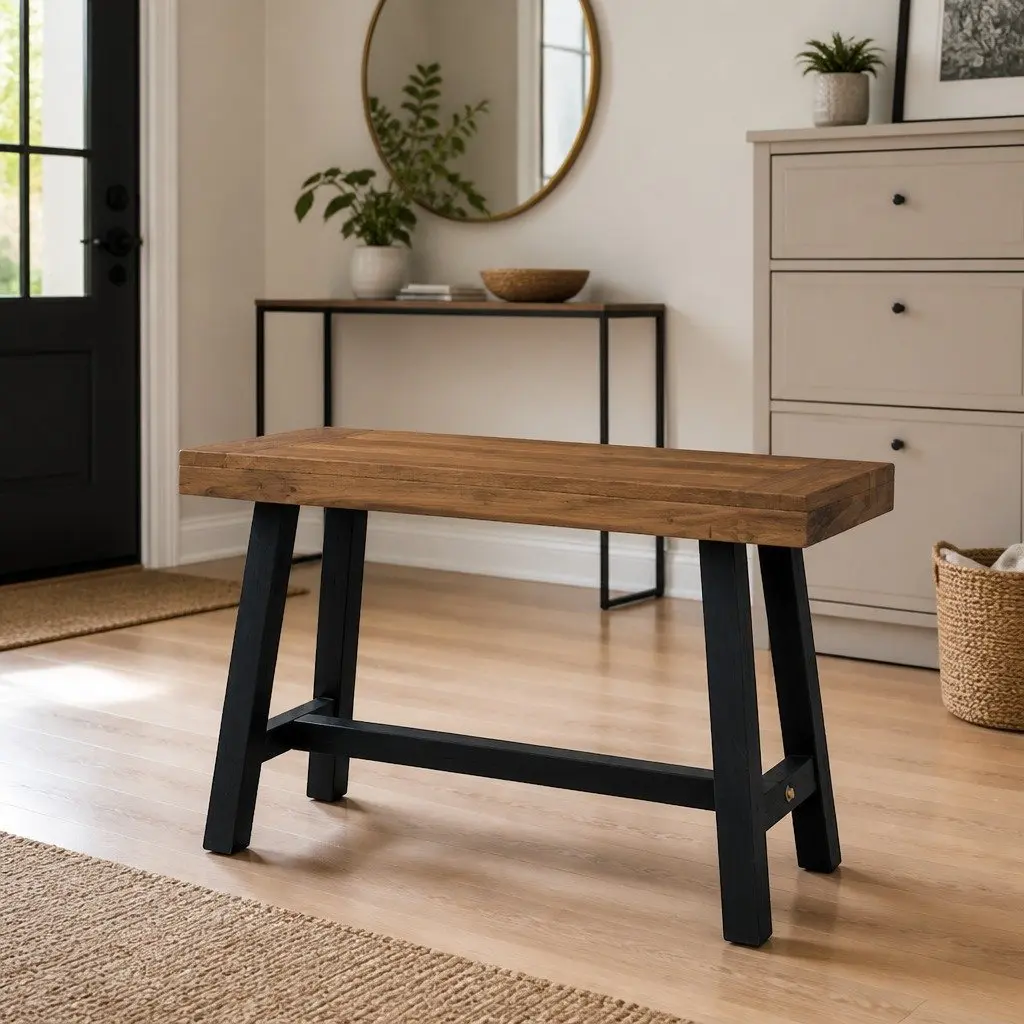Solid Wood Teak Bench 80cm Kitchen Dining Room Hallway Seating Furniture Brown
