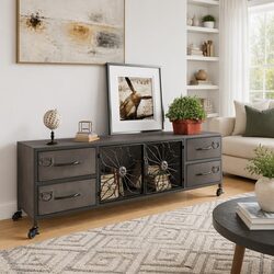 TV Cabinet Silver 110x30x40 cm Storage Unit Drawers Doors Wheels Living Room