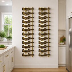 Wall Mounted Wine Rack 12 Bottle Storage Gold Iron Set of 2 Modern Home Bar