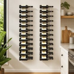 Wall Mounted Wine Rack 36 Bottles Storage White Iron Organizer Set 2 pcs