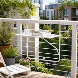 Balcony Table White Foldable Outdoor Patio Railing Deck Coffee Side Table