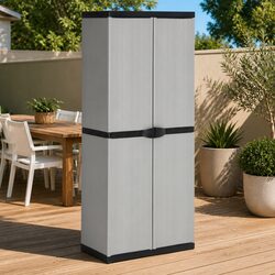 Garden Storage Cabinet 3 Shelf Outdoor Patio Balcony Organiser Grey Black