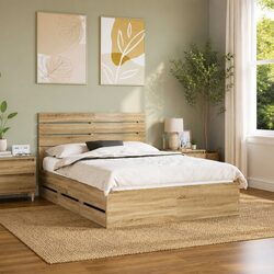 Bed Frame with Storage Drawer Sonoma Oak 150 x 200 cm Modern Bedroom Furniture