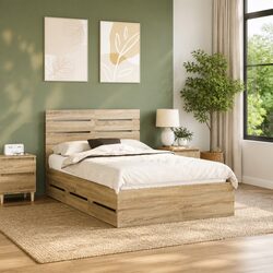 Bed Frame with Storage Drawer Sonoma Oak 135 x 190 cm Modern Bedroom Furniture