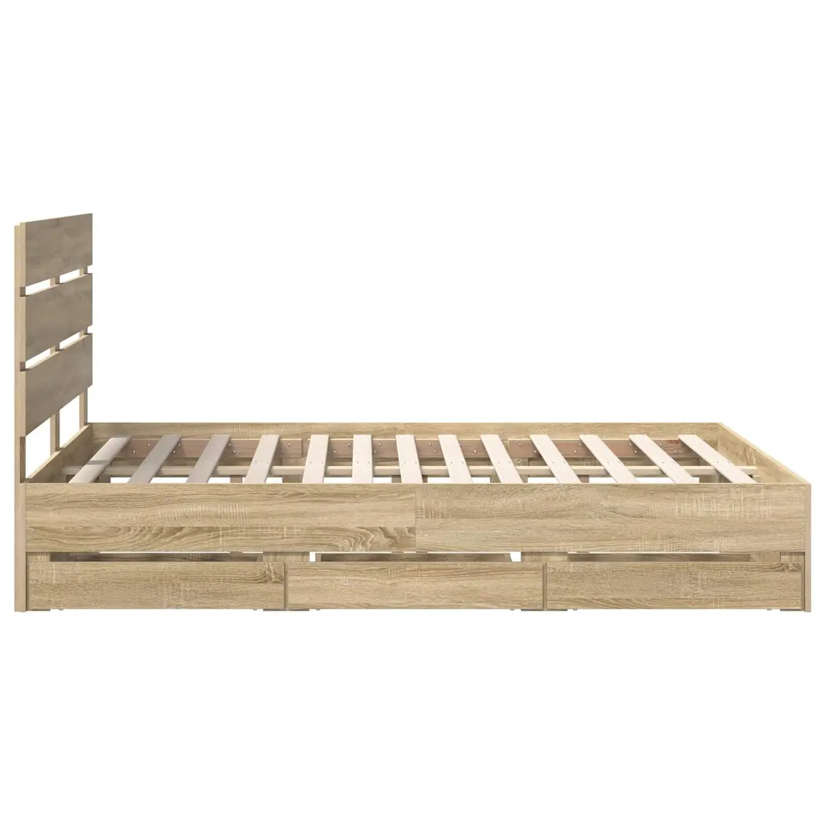 Bed Frame with Drawer Storage Fixed Slatted System 150 x 200 cm Sonoma Oak Modern Furniture