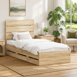 Bed Frame with Drawer Storage Sonoma Oak 90 x 190 cm Modern Bedroom Furniture