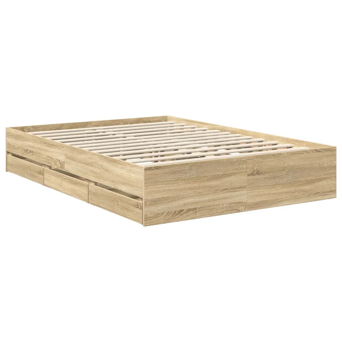 Bed Frame with Storage Drawers Engineered Wood 135 x 190 cm Brown