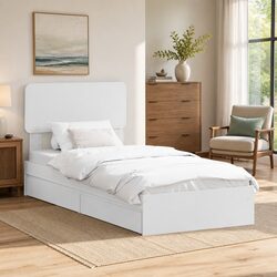 Storage Bed Frame with Drawer White 90 x 190 cm Engineered Wood Platform Bed