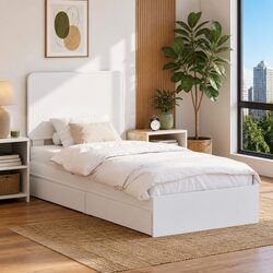 Storage Bed Frame with Headboard White 90 x 190 cm Engineered Wood Bedroom