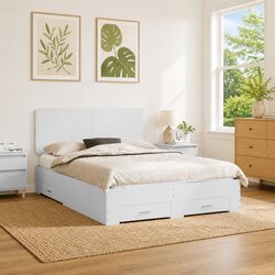 White Bed Frame with Headboard Storage Drawers 150 x 200 cm Engineered Wood