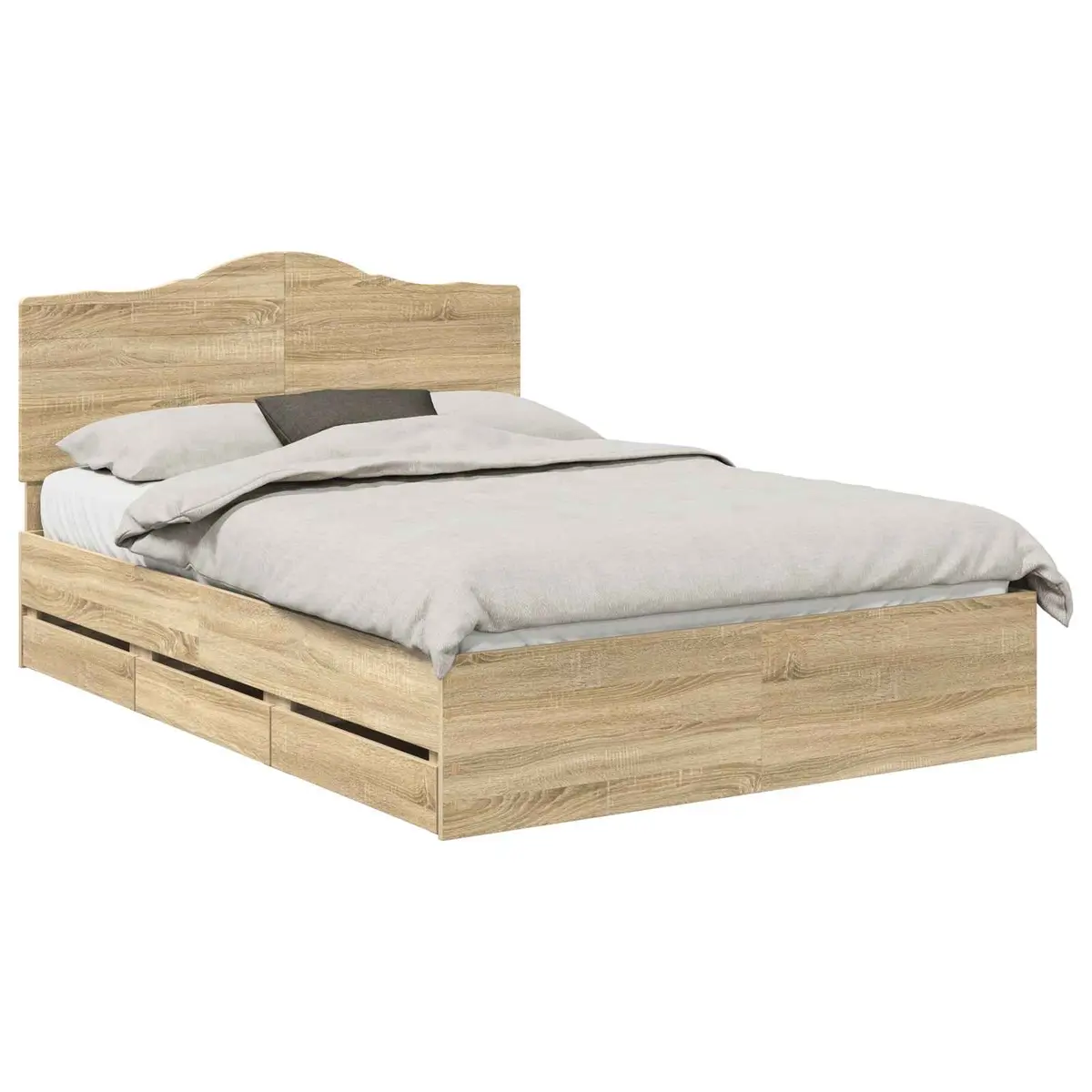 Bed Frame with Storage Drawer Modern Design Engineered Wood 150 x 200 cm Brown