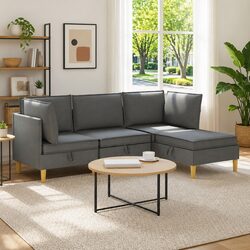 Modular Sofa Set 4 Pieces with Storage Grey Fabric Living Room Sectional