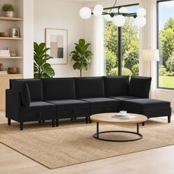 Modern Living Room Furniture Set 5 Piece Velvet Sofa with Storage Cushioned