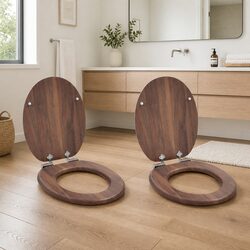 Soft-Close Toilet Seat Brown 44x38cm MDF Bathroom Upgrade Quiet Close 2 Pack
