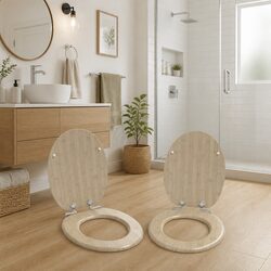 Toilet Seat Soft-Close Bamboo Color MDF 44 x 38 cm Non-slip Bumpers Standard