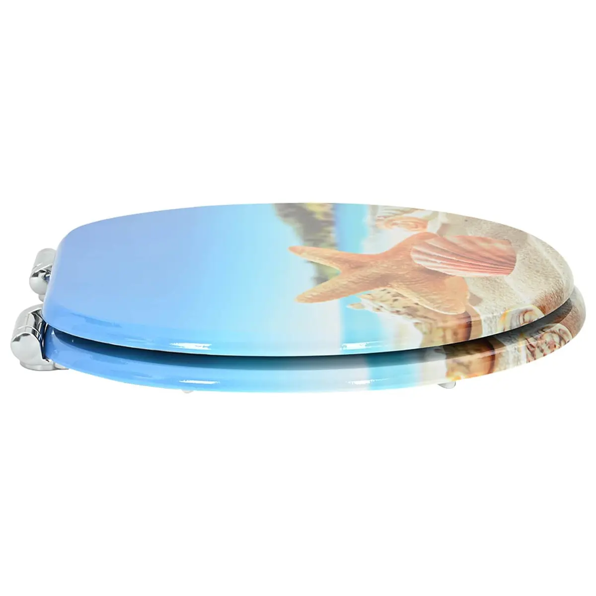 Toilet Seat Soft-Close MDF Board 44 x 38 cm Blue Durable Bathroom Fixture