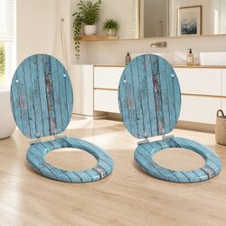 Soft-Close Toilet Seat 2 Pack Blue MDF Board Standard Fixing Non-Slip Bumpers