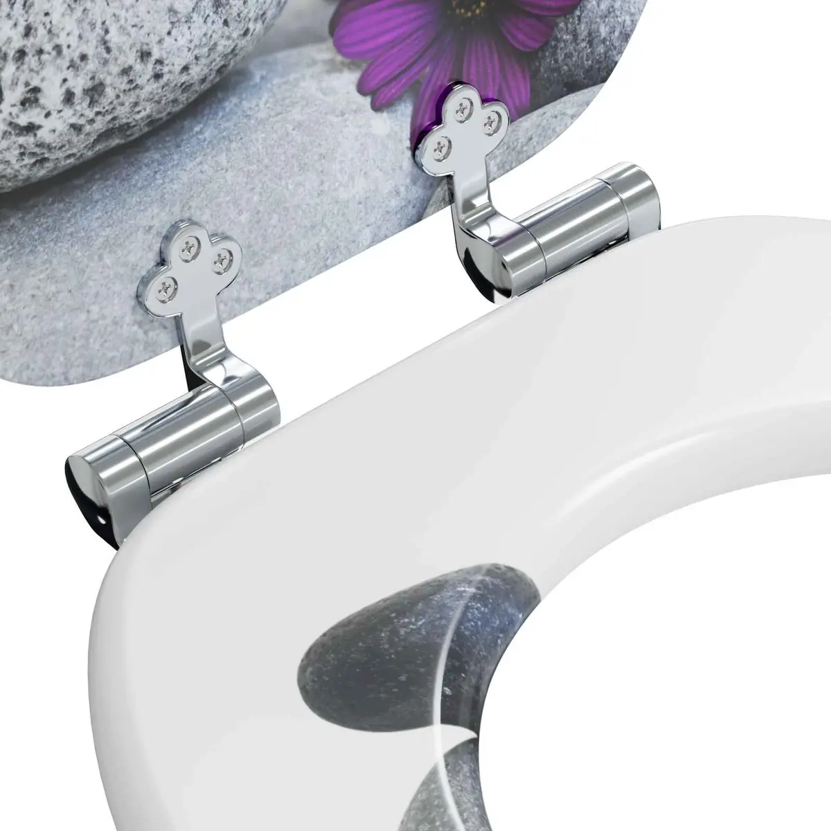 Toilet Seat Soft-Close Grey MDF 44 x 38 cm Bathroom Fixture 2 Piece