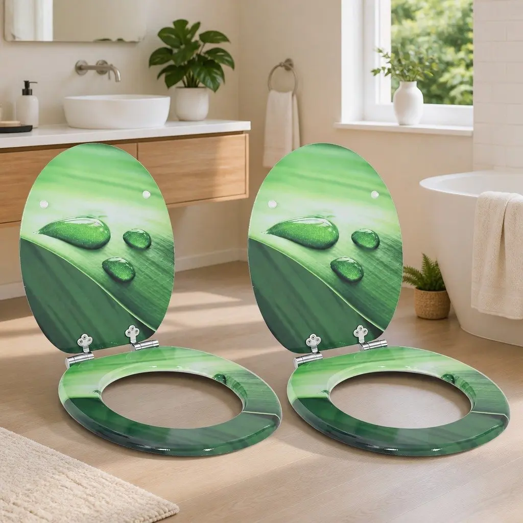 Soft-Close Toilet Seat Green MDF Board Durable Non-Slip 44 x 38 cm