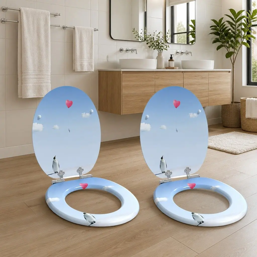Soft-Close Toilet Seat Blue 44 x 38 cm MDF Durable Quiet