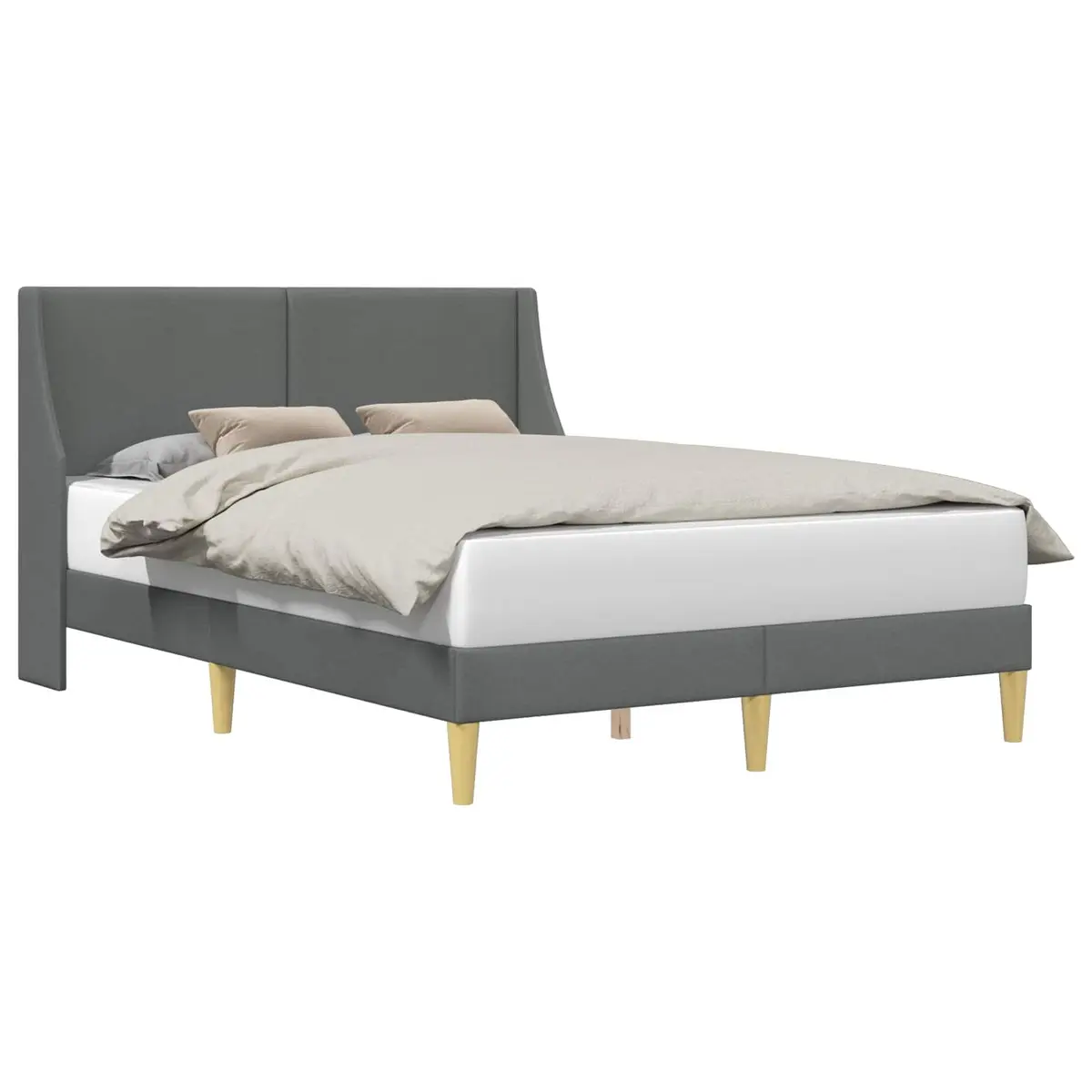 Bed Frame Fabric Headboard Dark Grey Modern Bedroom Furniture