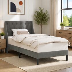 Bed Frame with Velvet Headboard Dark Grey 90 x 190 cm Modern Bedroom Furniture