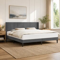 Bed Frame with Velvet Headboard Dark Grey 180 x 200 cm Modern Bedroom Furniture