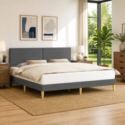 Bed Frame with Fabric Headboard Dark Grey 180 x 200 cm Modern Bedroom Furniture