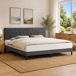 Modern Bed Frame with Velvet Headboard Dark Grey 180 x 200 cm Bedroom Furniture