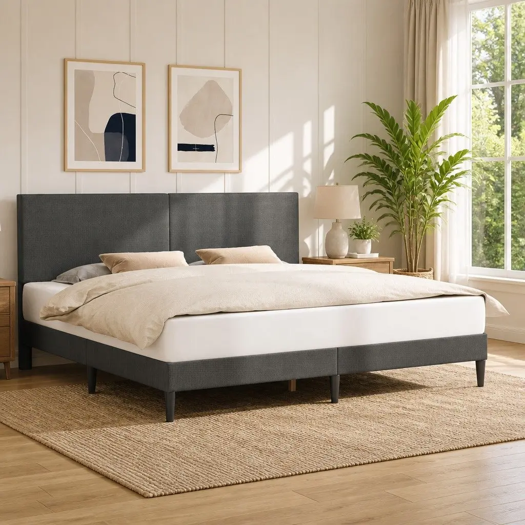 Bed Frame with Headboard Corduroy Fabric Dark Grey 180 x 200 cm Modern Bedroom