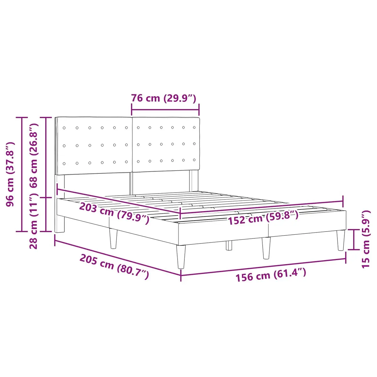 Bed Frame with Headboard Dark Grey Fabric Modern Bedroom Furniture Slatted Base