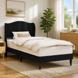 Bed Frame with Headboard Black 90 x 190 cm Modern Bedroom Furniture