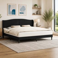 Bed Frame with Headboard Black 180 x 200 cm Faux Leather Modern Design
