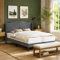Bed Frame with Velvet Headboard Dark Grey 153 x 203 cm Modern Bedroom Furniture