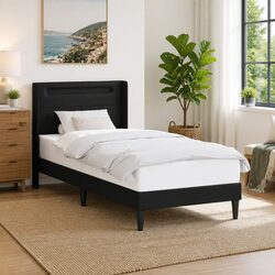 Bed Frame with LED Strip Lights Black 90 x 190 cm Faux Leather Modern Design