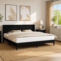 Black Bed Frame with Multicolour LED Strip Lights Modern Faux Leather 180x200cm