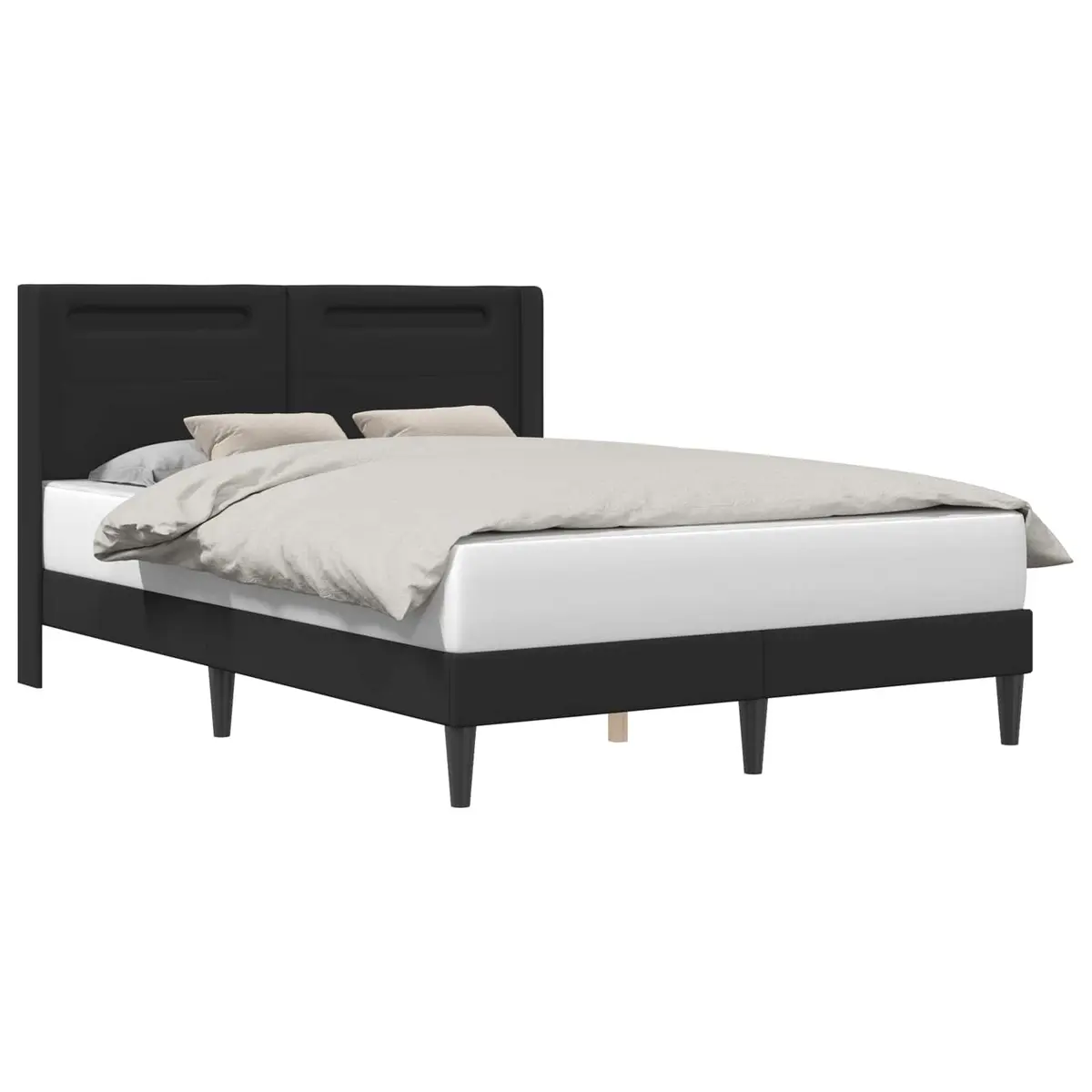 Bed Frame with LED Strip Lights Headboard Black Faux Leather Modern Bedroom