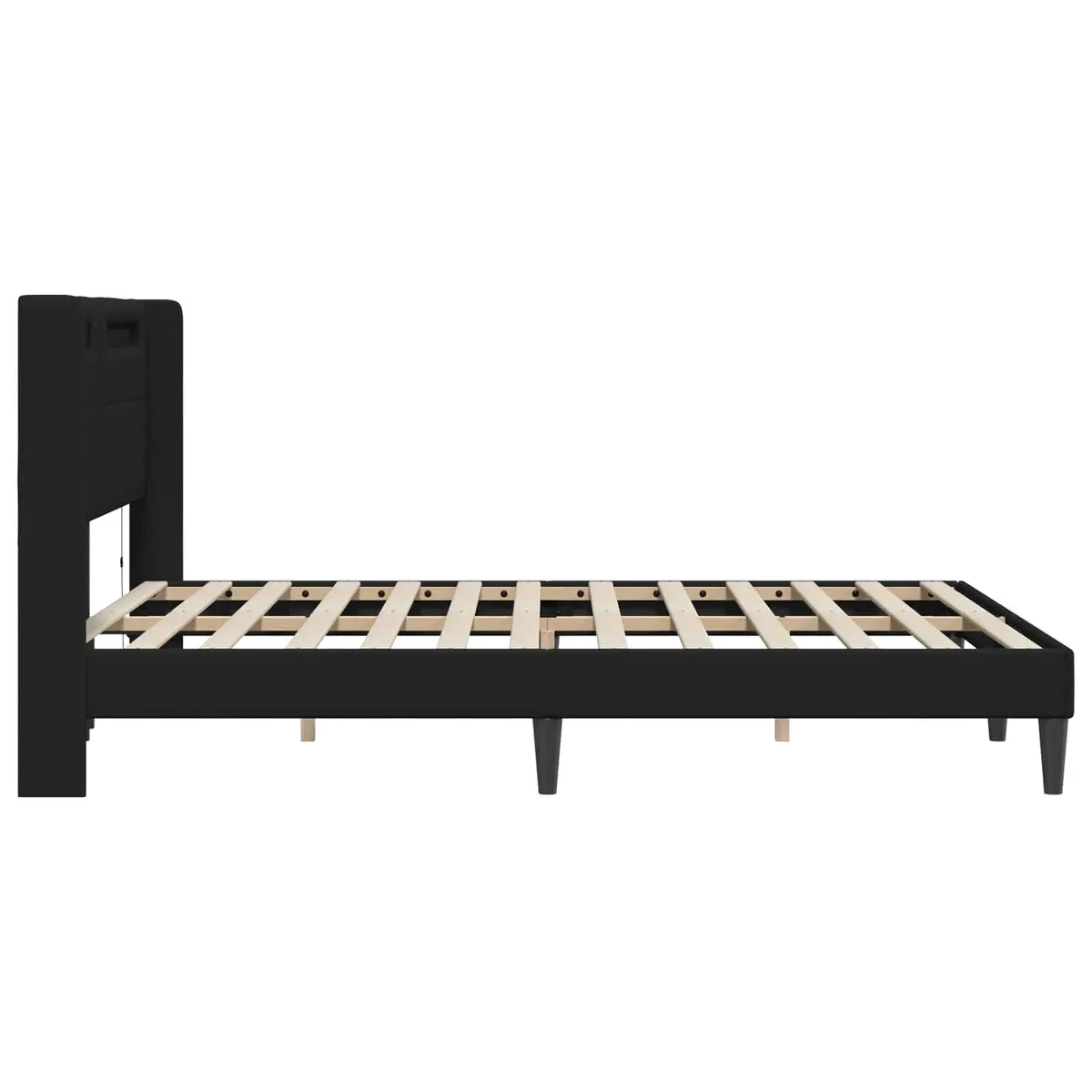 Bed Frame with LED Strip Lights Headboard Black Faux Leather Modern Bedroom