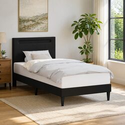 Black Bed Frame 90 x 190 cm Modern Bedroom Furniture Faux Leather Slatted Base