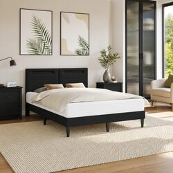 Black Faux Leather Bed Frame 153 x 203 cm with LED Lighting Slatted Base