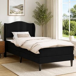 Modern Bed Frame with Padded Headboard 90x190cm Black Faux Leather Storage
