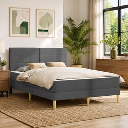 Bed Frame with Mattress Dark Grey 137 x 190 cm Modern Fabric Bedroom Furniture