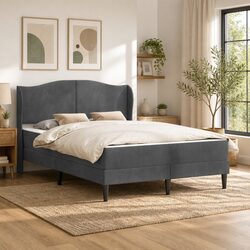 Bed Frame with Headboard Dark Grey 137 x 190 cm Modern Bedroom Furniture Storage