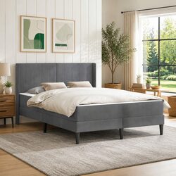 Bed Frame with Mattress Grey 137 x 190 cm Velvet Modern Bedroom Furniture