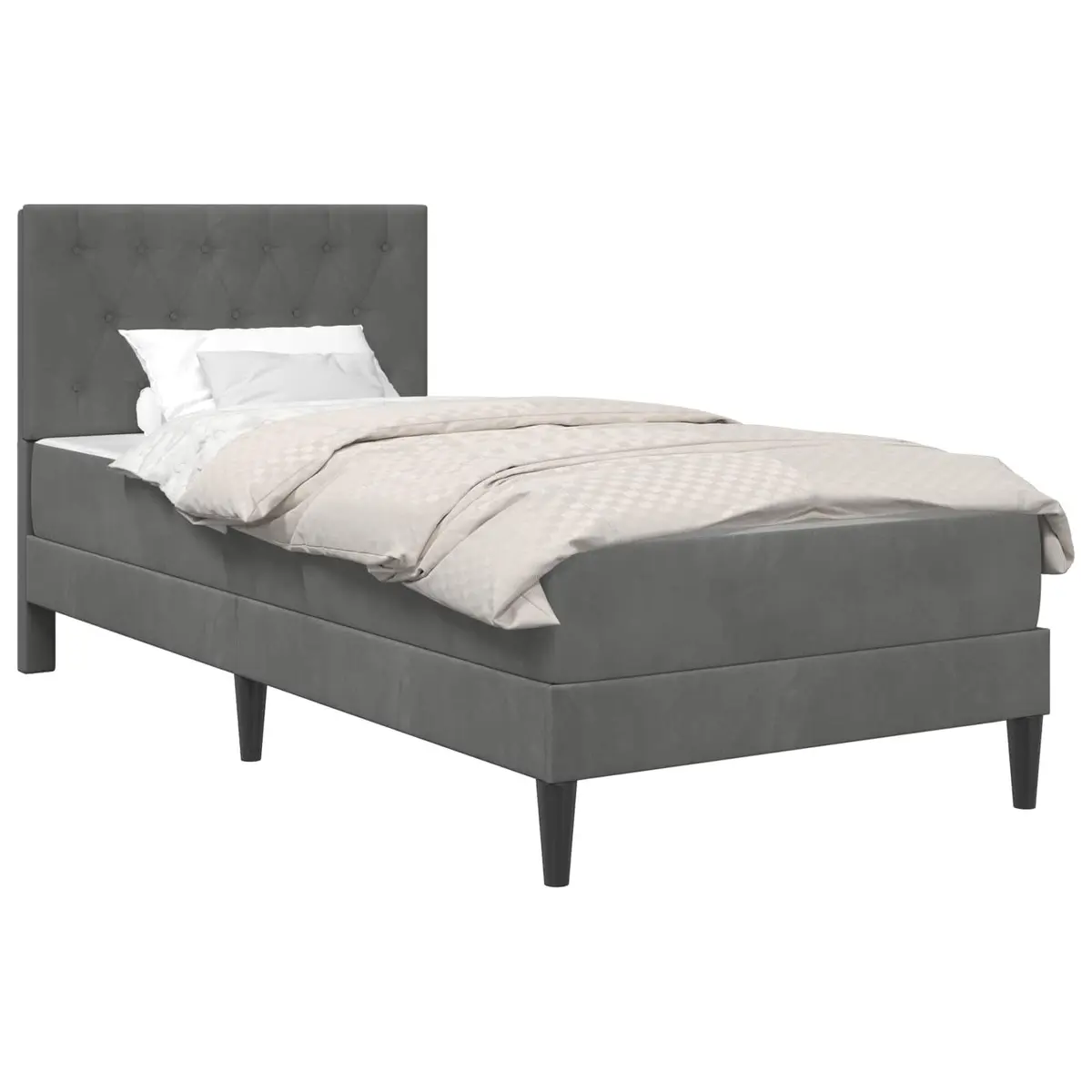 Bed Frame with Mattress Grey 107 x 203 cm Velvet Headboard Modern Bedroom