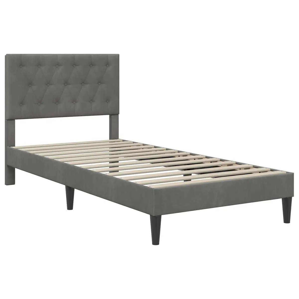 Bed Frame with Mattress Grey 107 x 203 cm Velvet Headboard Modern Bedroom