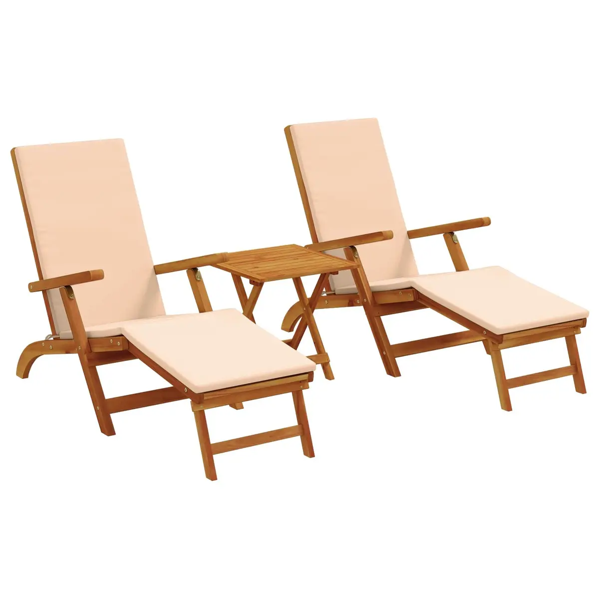 Sun Lounger Reclining Folding Chair 3 Pieces Solid Acacia Wood Brown
